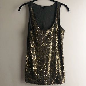Express gold sequin green tank top